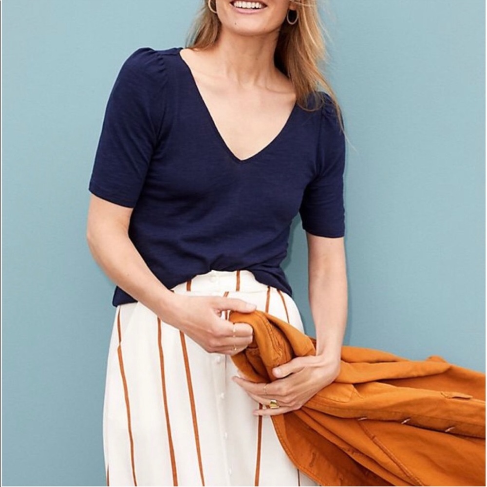 Anthro Meadow Rue bow back tee navy blue short sleeve
